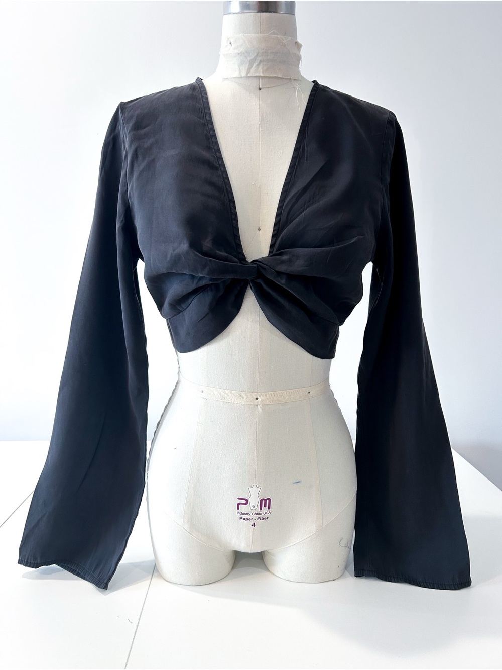 Black Twist-Front Long Sleeve Crop Top